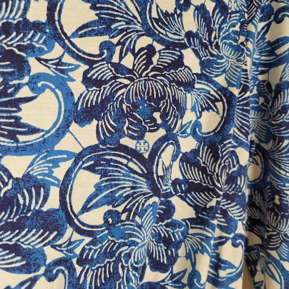 Tory Burch Sheila Floral Silk Dress Knee Lenght 3/4 Sleeve Blue White Size S